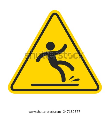 Wet Floor sign, yellow triangle with falling man in modern rounded style. Isolated vector illustration. Royalty-Free Stock Photo #347182577