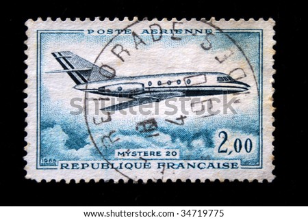 FRANCE - CIRCA 1965: a stamp printed by France show the passenger jet Mistere 20 circa 1965.