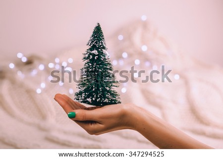 Woman hands holding christmas tree