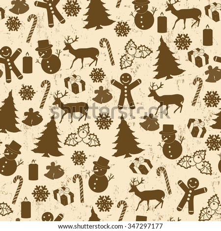 Seamless pattern on vintage style with Christmas elements, vector illustration