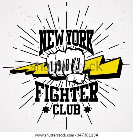 Hipster emblem about fighting club. Monochrome graphic style