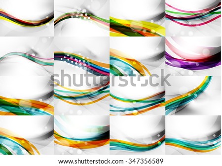 Set of abstract backgrounds, smooth blurred waves, text or message presentation templates. Vector illustration