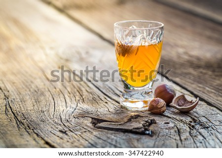 Delicious liqueur with nuts and alcohol