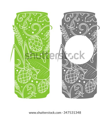 Beer can abstract ornament vector illustration. Engraving style