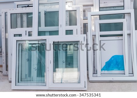 UPVC Windows and Doors Manufacturing, Plastic Windows Factory Interrior Royalty-Free Stock Photo #347535341