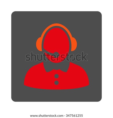 Call Center Woman vector icon. Style is flat rounded square silver button with red symbol, white background.