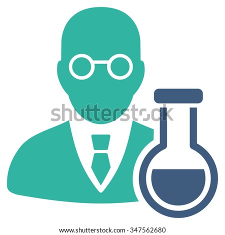 Chemist glyph icon. Style is bicolor flat symbol, cobalt and cyan colors, rounded angles, white background.