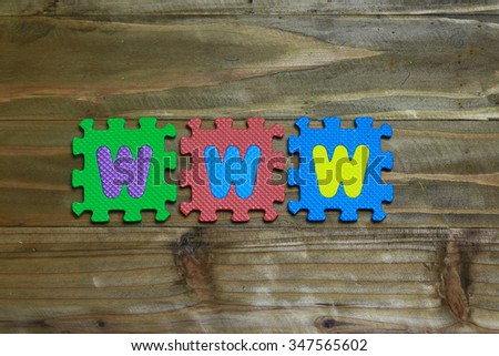 Block letters and triple www on wood background