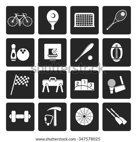 Black Simple Sports gear and tools icons - vector icon set 