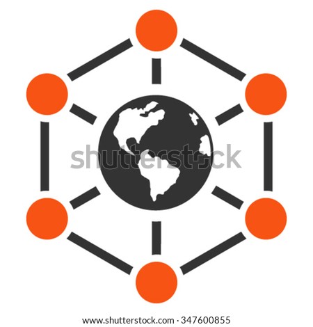 Worldwide Internet vector icon. Style is bicolor flat symbol, orange and gray colors, rounded angles, white background.
