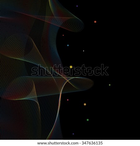 color wave and color dots on black background