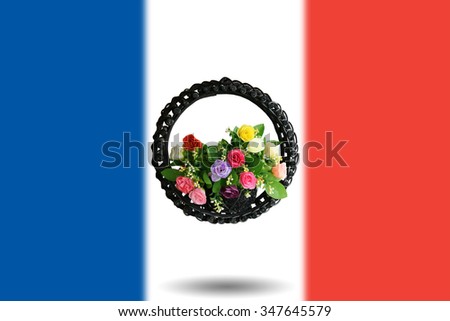 Rose Basket on flag of France for "Pray For Paris" concept