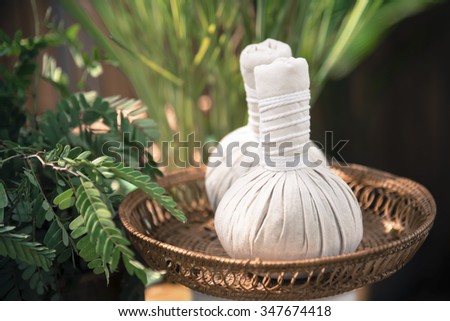 Thai Herbal Ball Hot Compress massage  add color retro style Royalty-Free Stock Photo #347674418