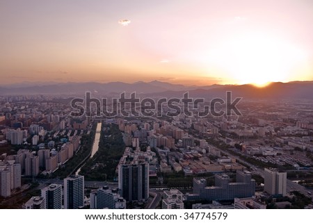 Sunset and Mountains Background, in Beijing China