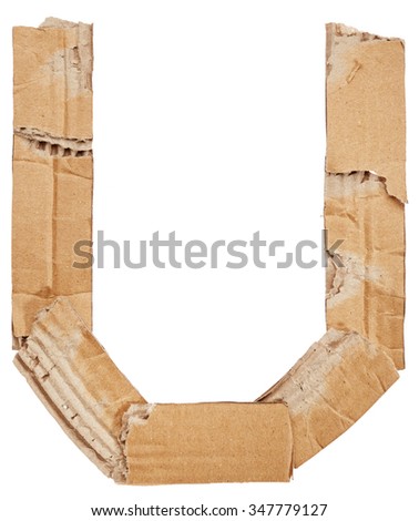 Alphabet of cardboard isolated on white background. Letter U