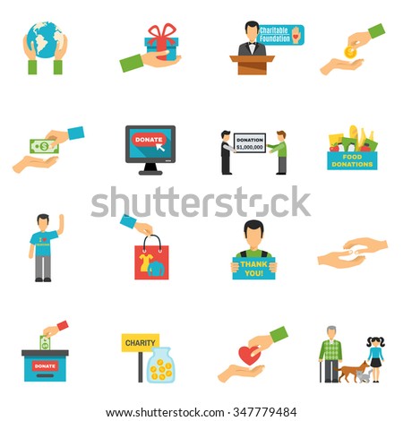 Charity icons set with volunteering symbols flat isolated vector illustration 