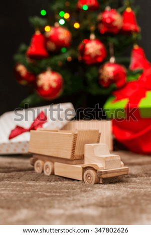 wooden toy. Christmas background.