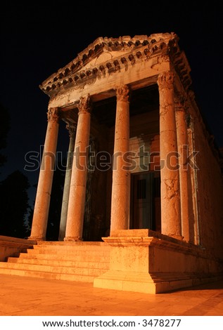 Roman temple of August at night. picture taken in Pula, Croatia