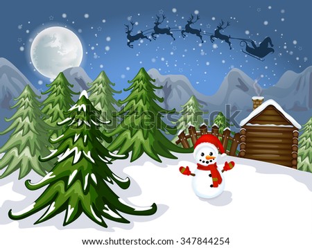 Merry Christmas Card. Illustration of snowman 