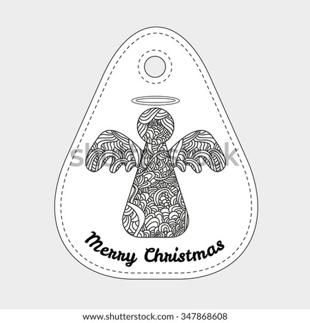 Toys on christmas tree - angel. Christmas collection. Christmas collection. Doodle stylized vector illustration. 