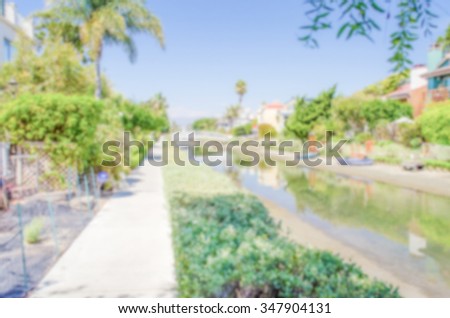 Defocused background of canals area in Venice, California. Intentionally blurred post production for bokeh effect
