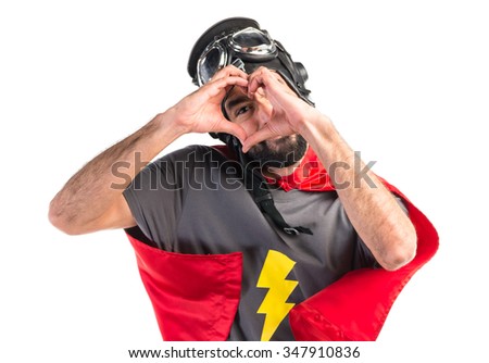 Superhero making a heart with his hands