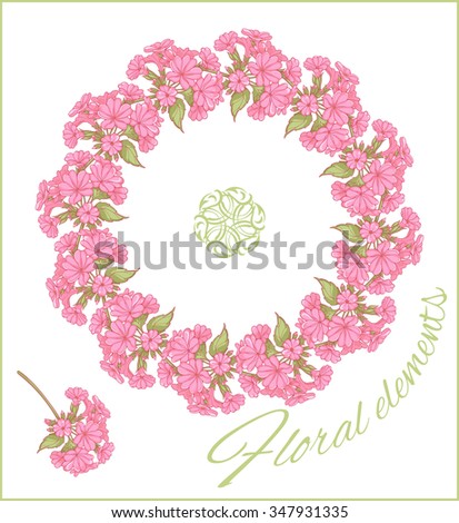 floral design elements of pink flowers arranged in a circle