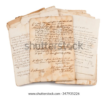 Old manuscripts isolated on white Royalty-Free Stock Photo #347935226