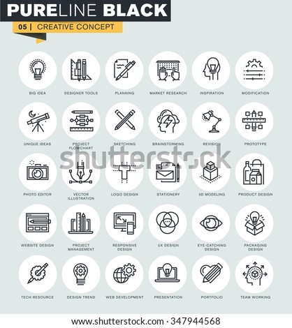 Set of thin line web icons of graphic design and project workflow. Premium quality icons for website, mobile website and app design. 