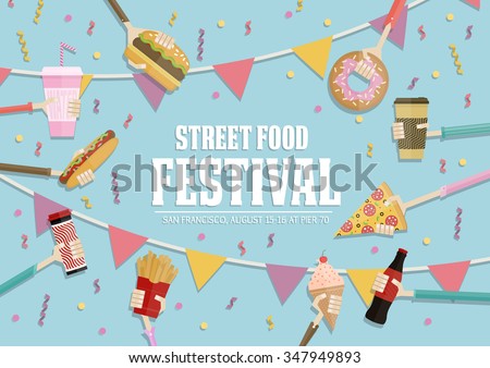 Street food festival poster.Vector Illustration