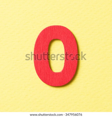 Wooden textured red color alphabet O in yellow background