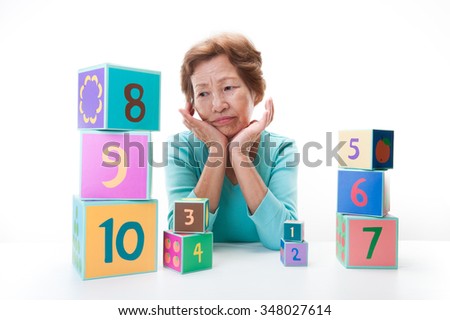 Elderly woman and numbers