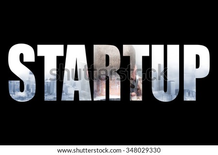 Startup inscription with photos in letters.