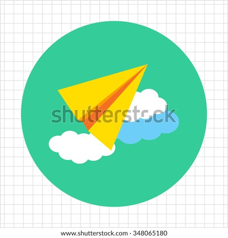 Icon of paper plane flying in sky