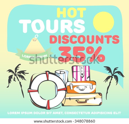 Hot tour advertising concept. Vector trip sale banner