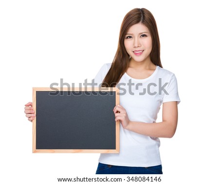 Asian Young Woman show with the chalkboard