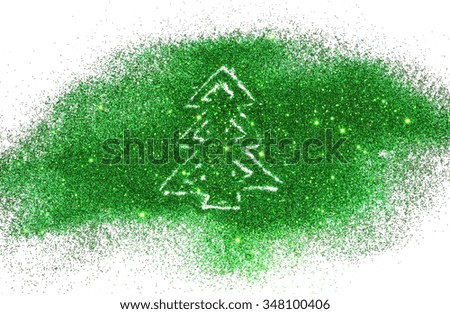 Christmas tree of green glitter sparkle on white background
