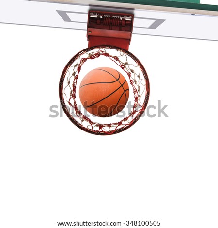 Bottom view of Basketball field goal with Basketball ball