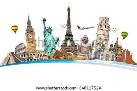 Famous monuments of the world grouped together Royalty-Free Stock Photo #348117524