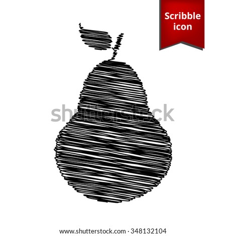 fruit, pear. Isolated illustration icon with pen and school paper effect. Scribble icon for you design.