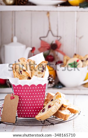 Biscotti with dried fruits and pine nuts in a gift box