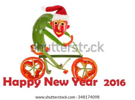 Funny pepper on a bicycle. Happy New Year