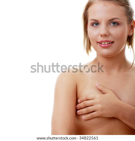 Picture of beautiful lady with white towel on white background