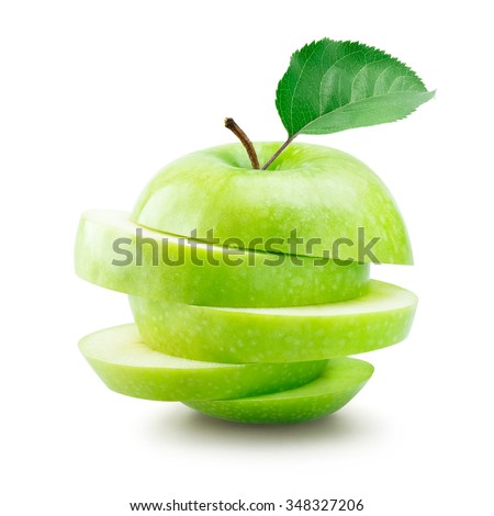 Sliced green apple over white background
