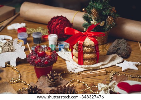 Set of Christmas accessories on the table