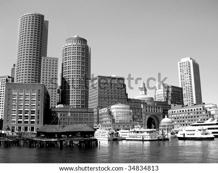 Boston Harbor including Rowes Wharf.