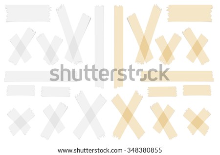 Set of accept or yes, cross and different size adhesive tape pieces on white background Royalty-Free Stock Photo #348380855