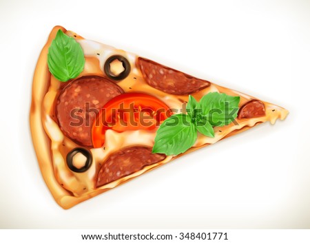 Slice of pizza, realistic vector illustration