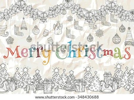Vector illustration. Hand drawing on a graphic tablet . Christmas pattern.