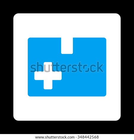 Medical Box vector icon. Style is flat rounded square button, blue and white colors, black background.